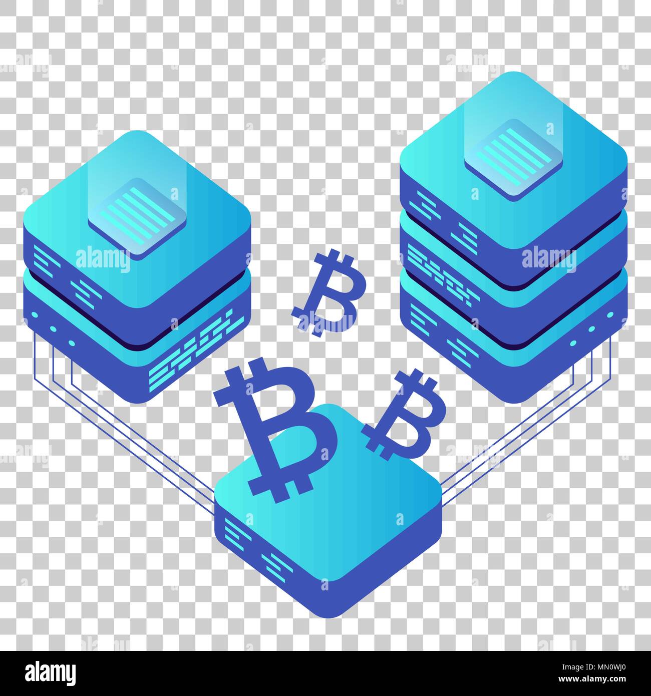 Mining Bitcoin Server Vector Icon In Isometric Style Blockchain - 